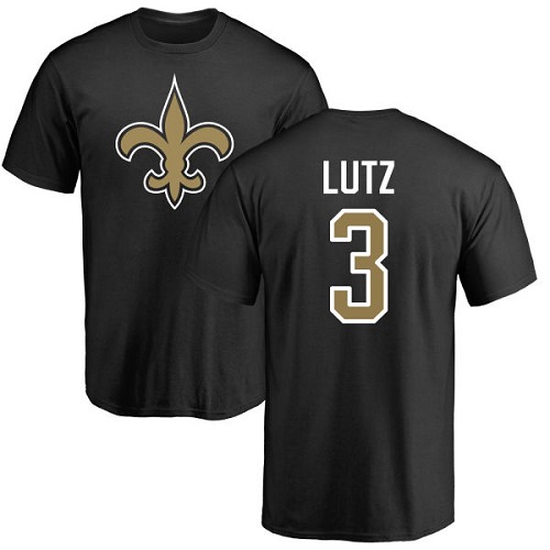 Men New Orleans Saints Black Wil Lutz Name and Number Logo NFL Football #3 T Shirt